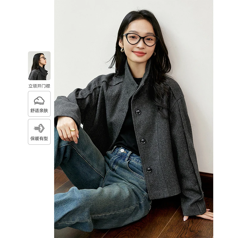 【大叔女装专属】梵希蔓立领呢外套女2024年秋冬新款短款大衣M9158