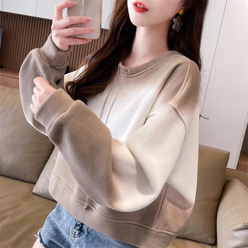 巴拉童年女大童早春渐变扎染女式运动衫2025春夏新款宽松小短上衣