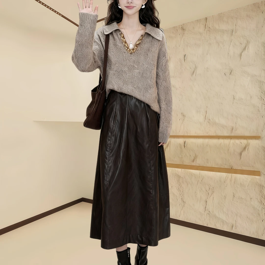 宽松慵懒风毛衣半身裙休闲套装女款2025秋季新款网红洋气炸街女装