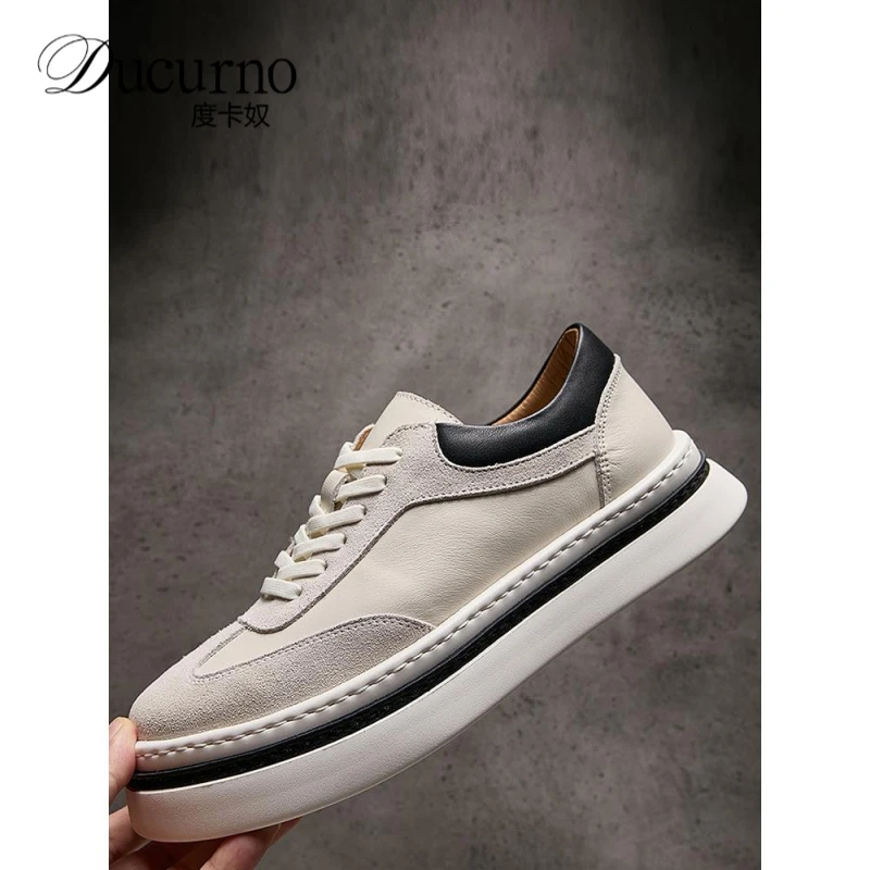 2025秋季新款男鞋高端拼接时尚休闲鞋厚底增高百搭牛皮拼色板鞋