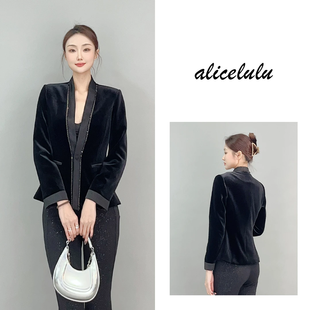 4 alicelulu 丝绒之夜短外套礼服气质层次拼接S2141897A