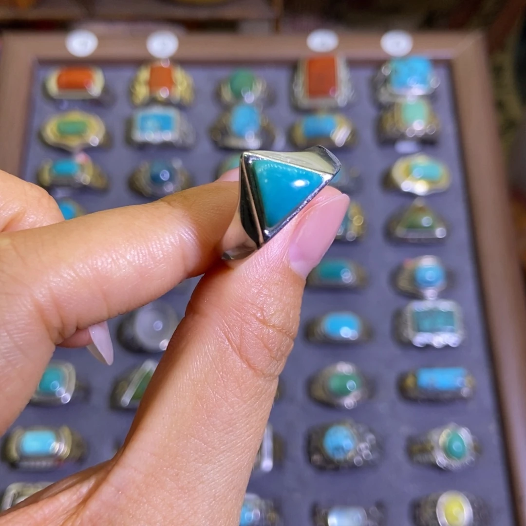 绿松石银S925镶嵌戒指