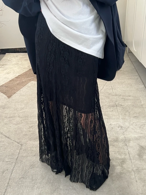 逸语2025春季新品韩版蕾丝半身裙女重工大摆围长裙子