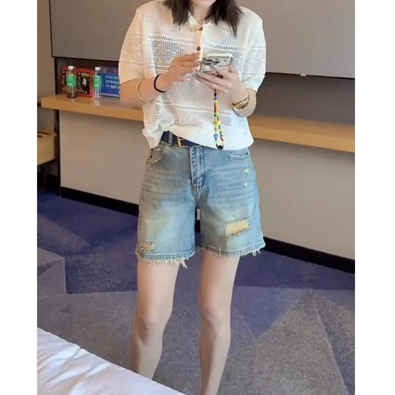 高腰牛仔短裤女款爆款2025新款夏季薄款显瘦大码小个子宽松阔腿裤