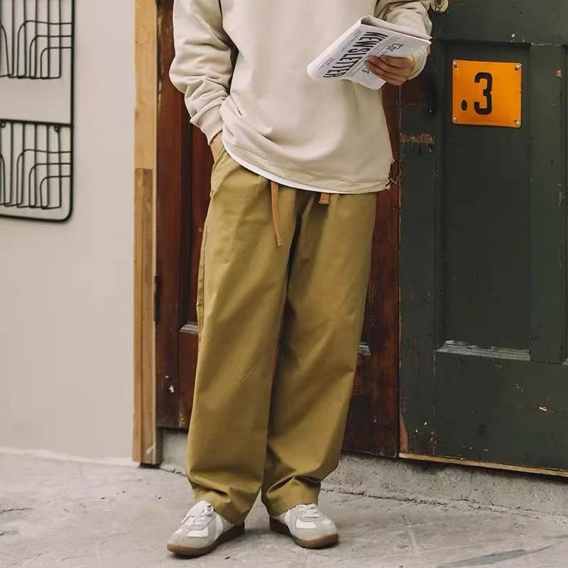 K006春秋潮牌日系简约纯色Cityboy宽松休闲裤男学院风直筒长裤