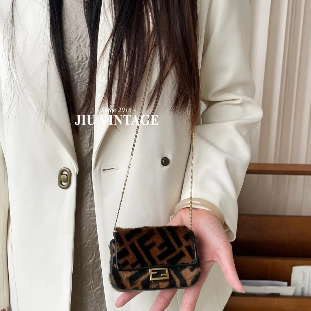 99新 FENDI/芬迪 马毛mini链条斜挎包 JM11-0944