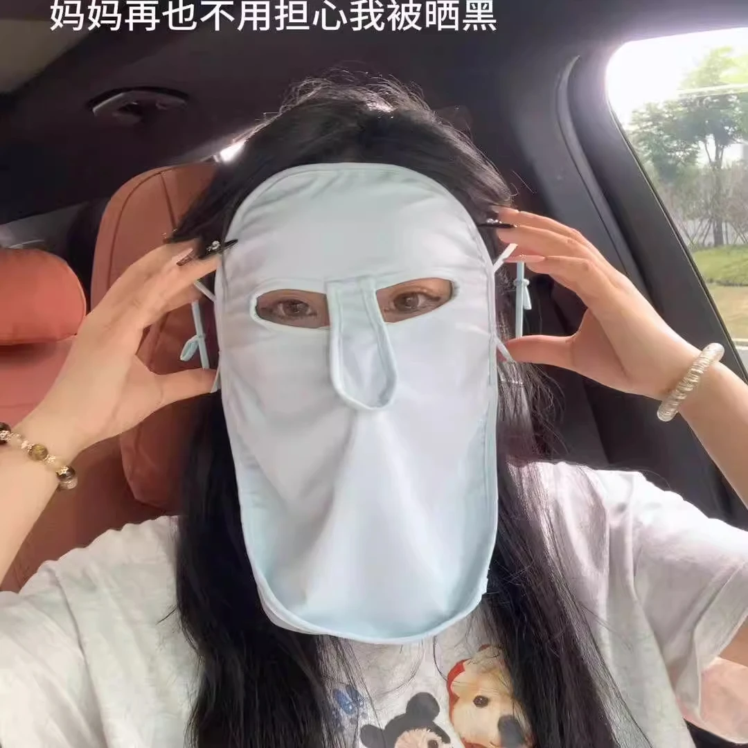 章鱼哥车载防晒面罩护颈帽子一体全脸防紫外线冰丝透气口罩防尘女