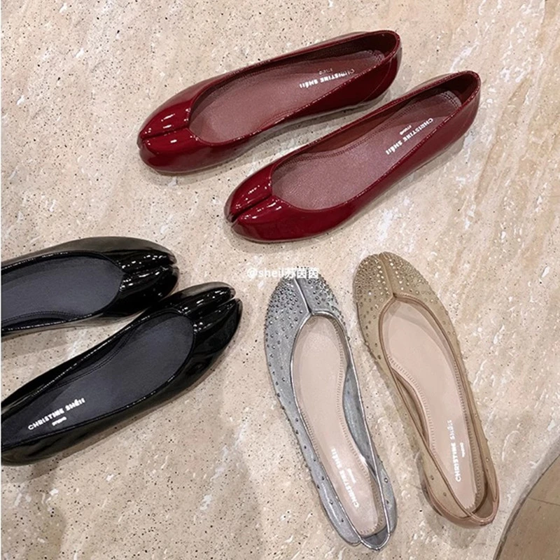 自家新款联名款~红底tabi网纱水钻内增高分趾单鞋女通勤上班鞋子