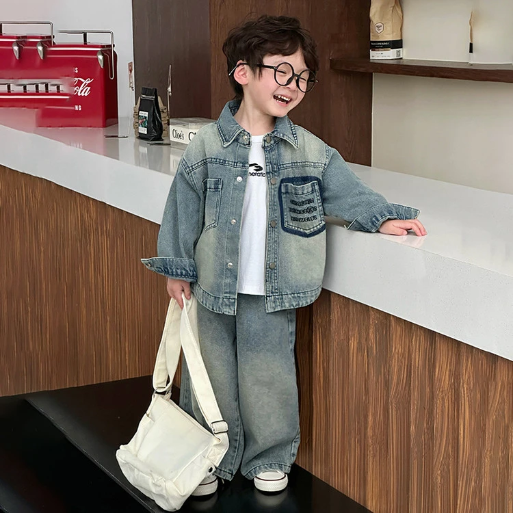 儿童装男童春装套装帅气时髦小少爷衣服小童男宝宝春秋牛仔两件套