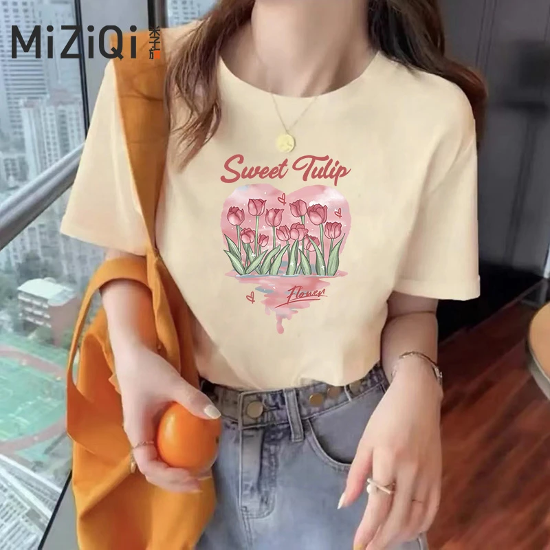 【玫瑰花丛】米子旗2025新款夏季宽松上衣纯棉短袖T恤女