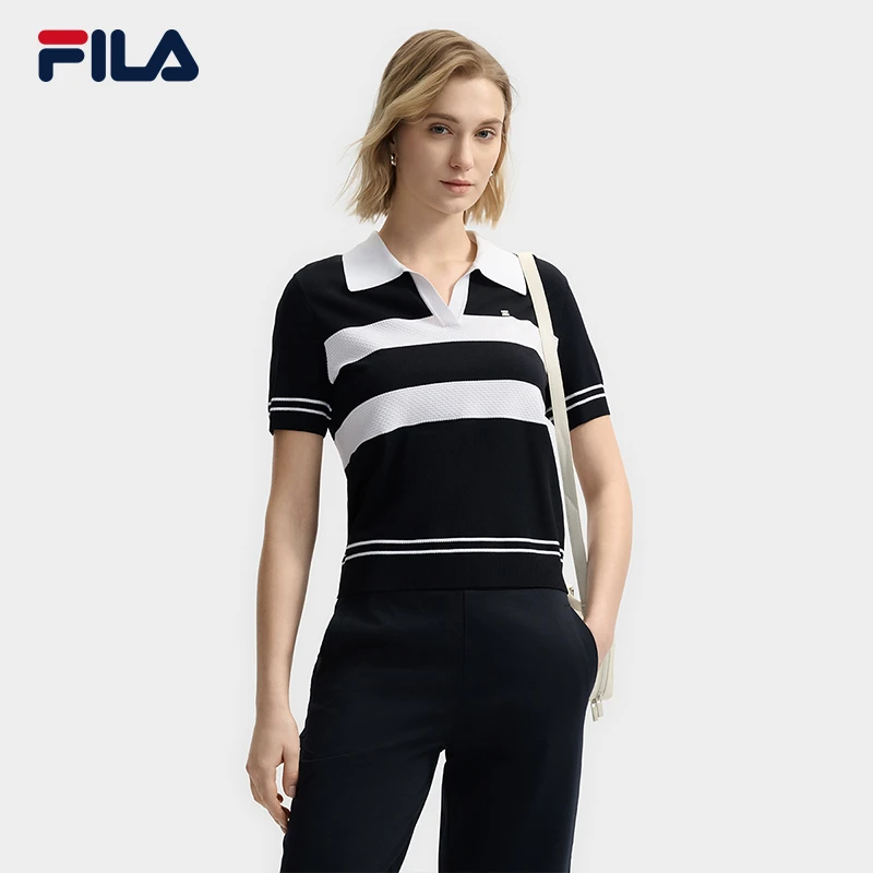 Fila/斐乐女子【优雅时尚条纹编织衫】舒适新款翻领短袖F11W523404F