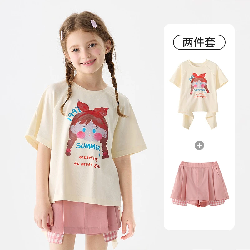2025新款女童t恤短袖夏装小女孩洋气儿童裤裙两件套夏季套装童装