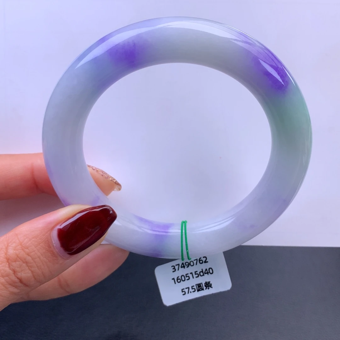 翡翠未镶嵌手镯牛奶底妖紫圆条手镯