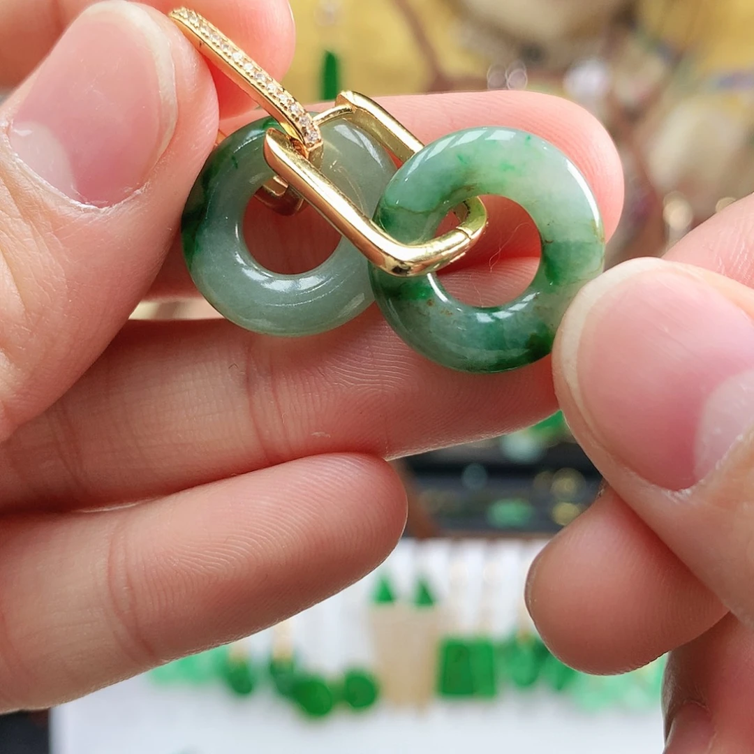 翡翠耳饰银S925镶嵌耳饰