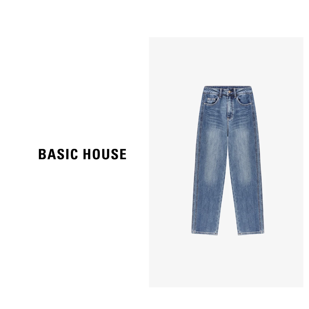 Basic House/百家好秋季新款简约高级直筒显瘦牛仔裤-B0625B5KCP2