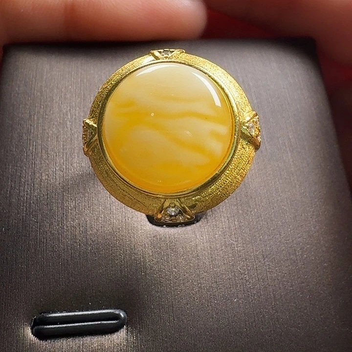 蜜蜡银S925镶嵌戒指戒指