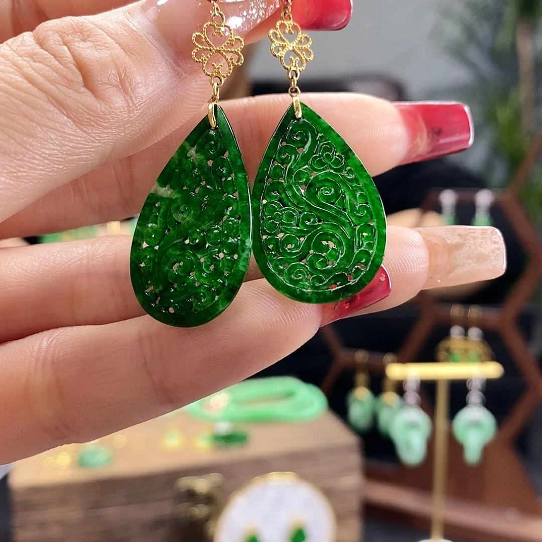 翡翠耳饰18K金镶嵌翡翠