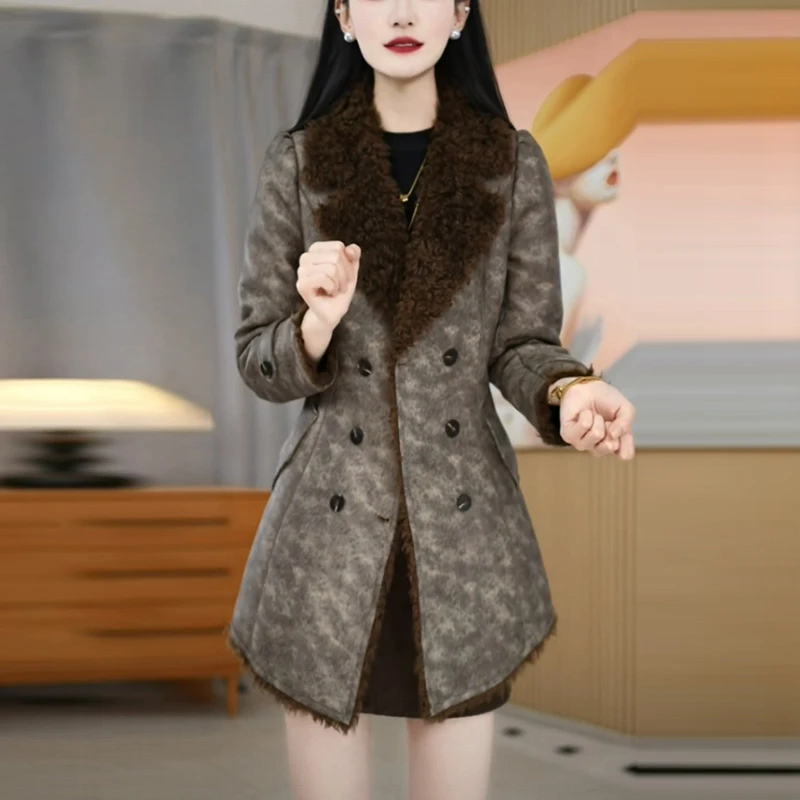 免洗加绒加厚外套2025冬季新款高级感轻奢气质显瘦中长款保暖大衣