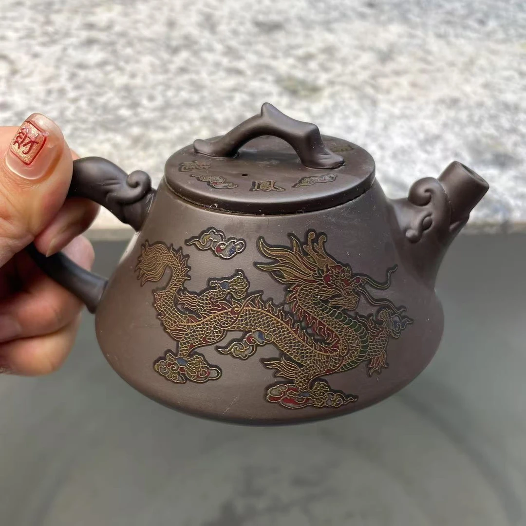 【闪购商品】老紫泥龙凤变色石瓢壶