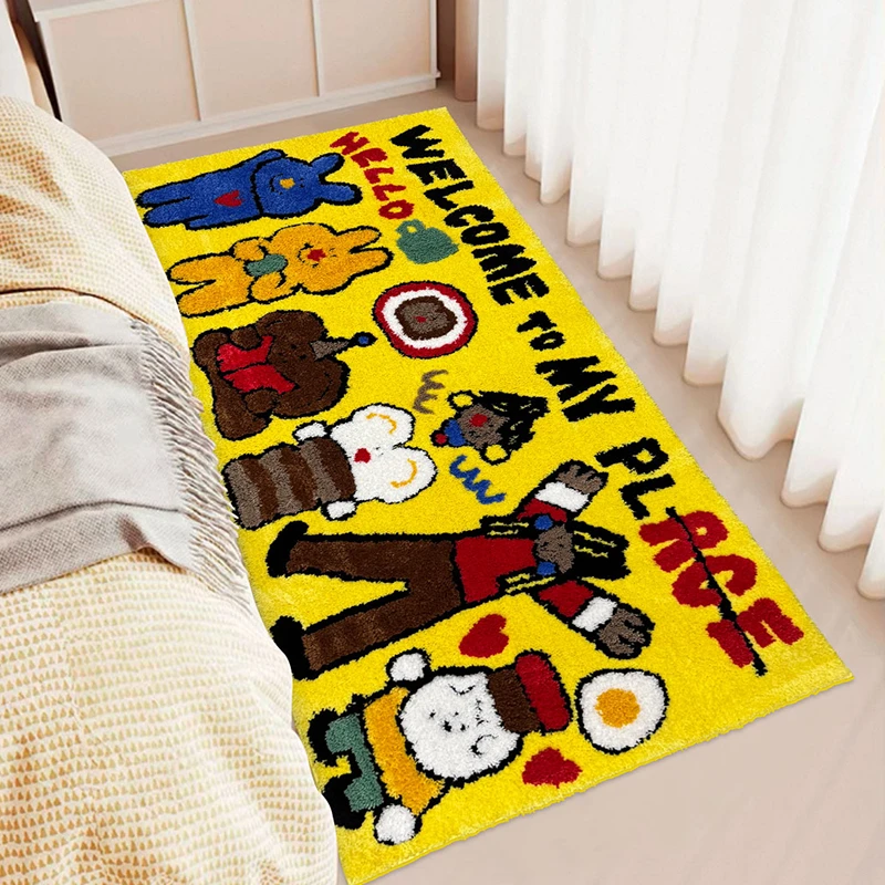 卧室簇绒床边地毯加厚地垫客厅垫子植绒家用脚垫防滑耐脏