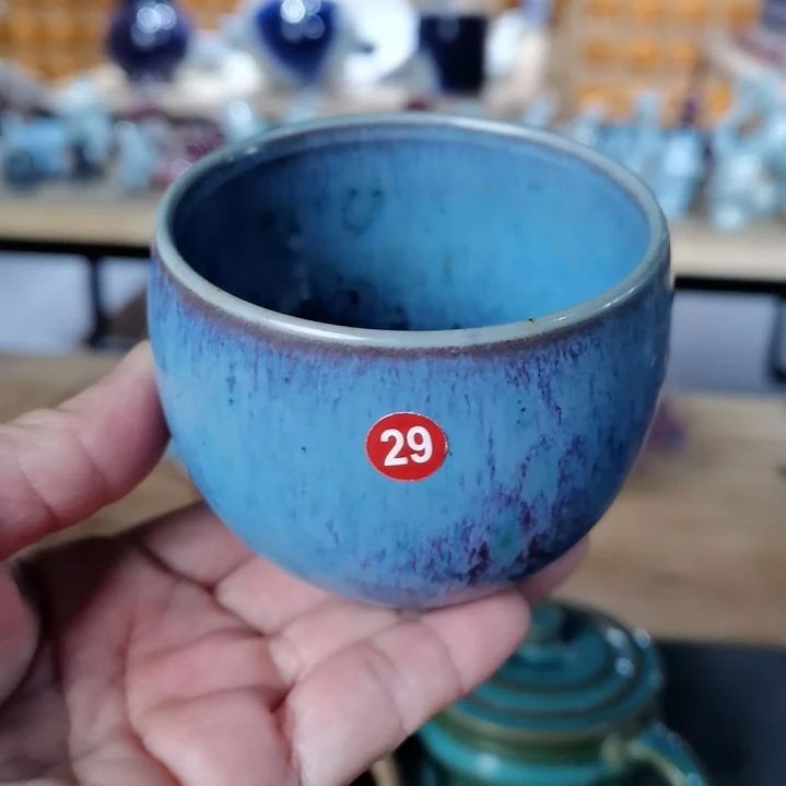 29炭烧工艺孔雀蓝龙蛋杯王占辉手签款