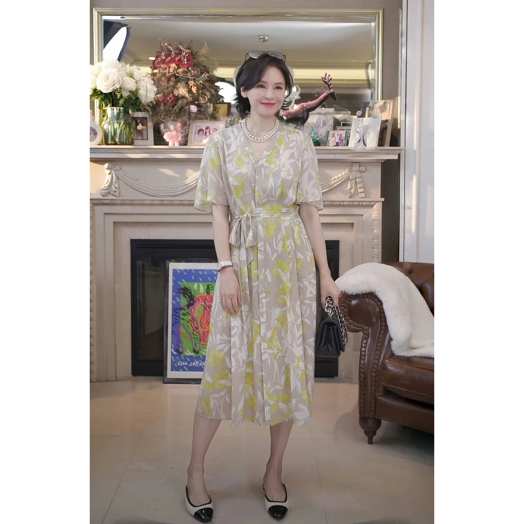 我是摩羯 嘉人有约 6A级弹力真丝乔其印花夏季连衣裙