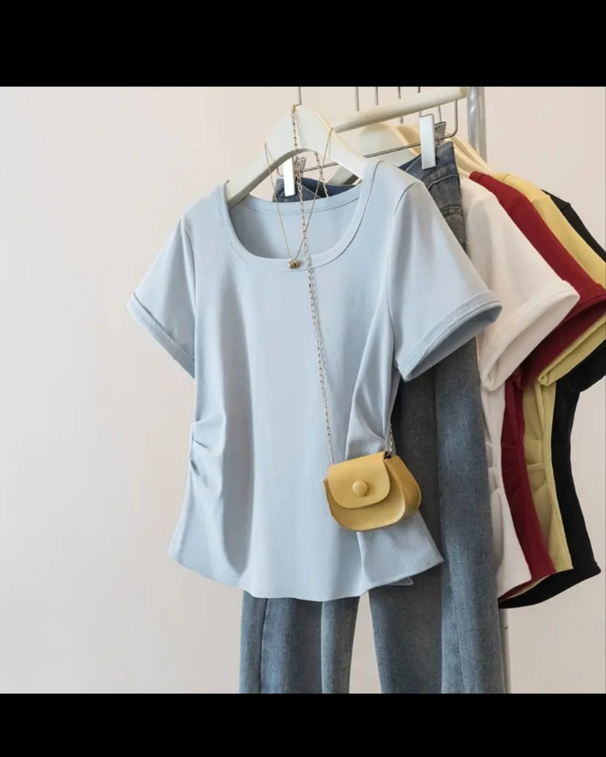 2025夏季新款百搭ins修身纯色小众韩版短袖T上衣大码女装
