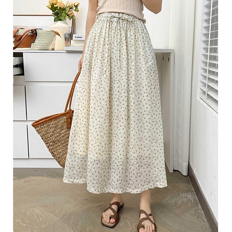（碎花苎麻半身裙）28549春夏季新款高品质松紧腰气质半身裙H