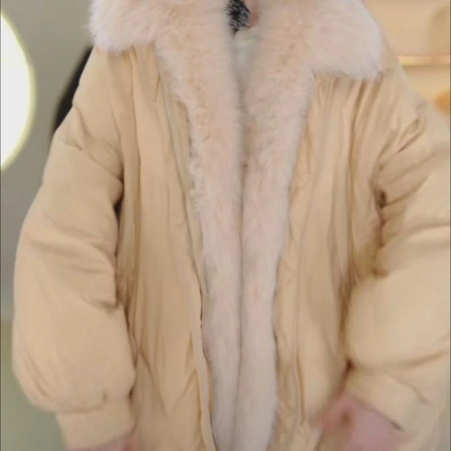 冬季新款皮草轻暖鹅绒羽绒服外套女中长款真狐狸毛领保暖疯狂心动