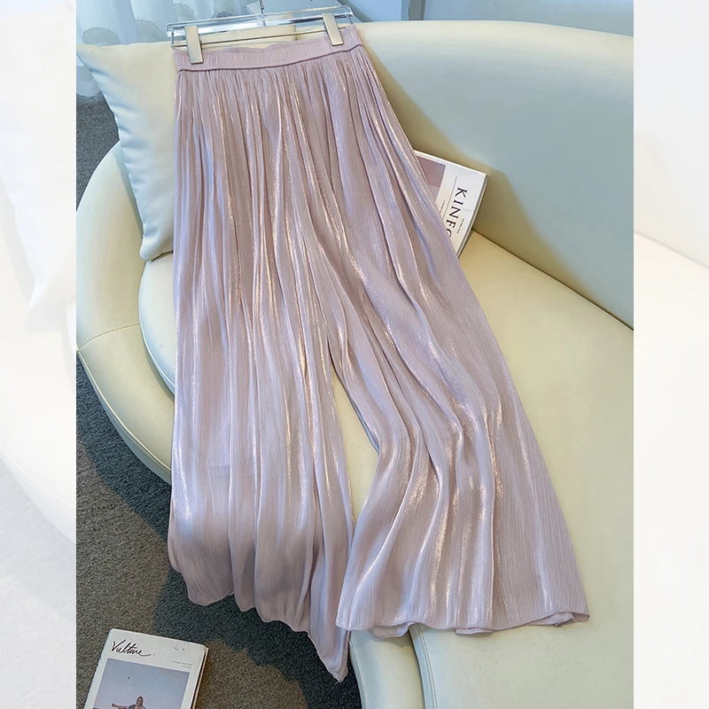 拉夏贝尔阔腿裤女夏2025八分裤薄款高腰休闲百搭垂感九分直筒裙裤