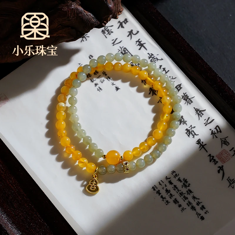 轻奢国风双圈蜜蜡和田玉女式手链多样性发一-10188