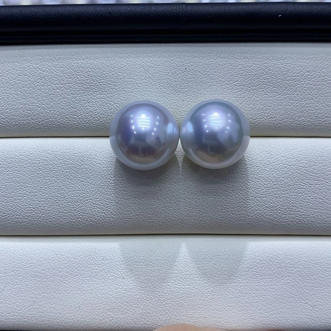 海水珍珠18K金镶嵌耳饰14到15点位澳白