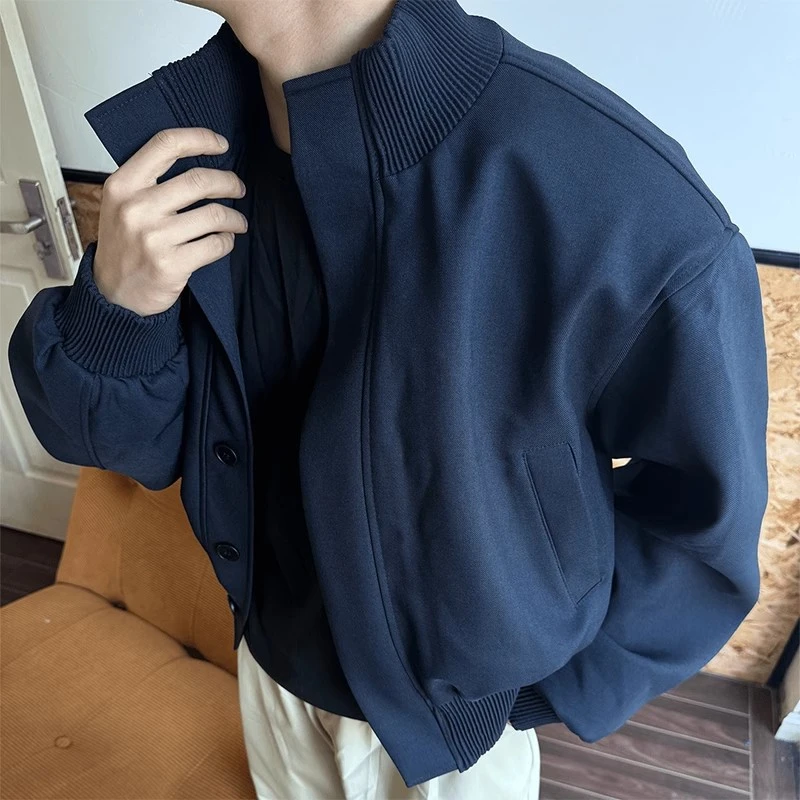 美式短款垫肩外套男春秋季设计高级感休闲立领飞行夹克