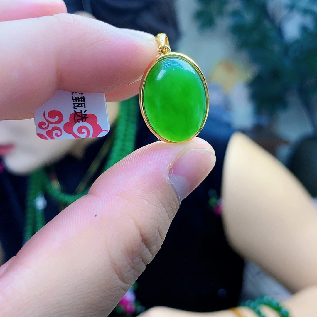 吊坠(不含链)银S925镶嵌和田玉（碧玉）吊坠