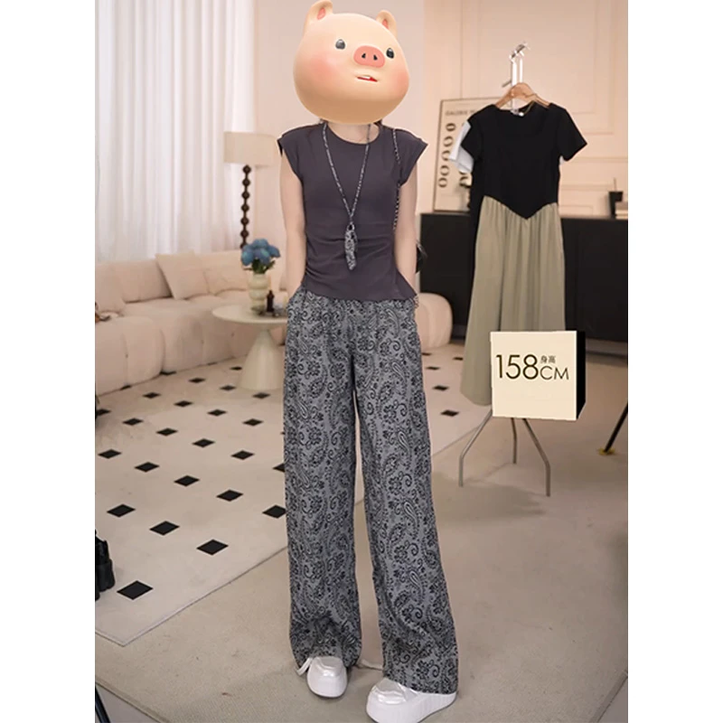 法式慵懒风复古时髦套装女2025夏季新款纯色上衣提花休闲裤两件套
