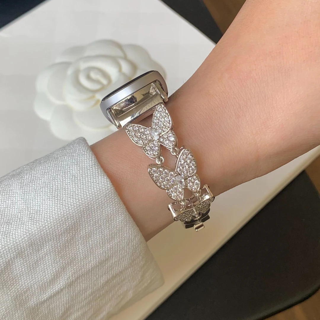 适用小米手环10表带蝴蝶铜链条9/7pro/8pro/9pro/watch5/s4表带女