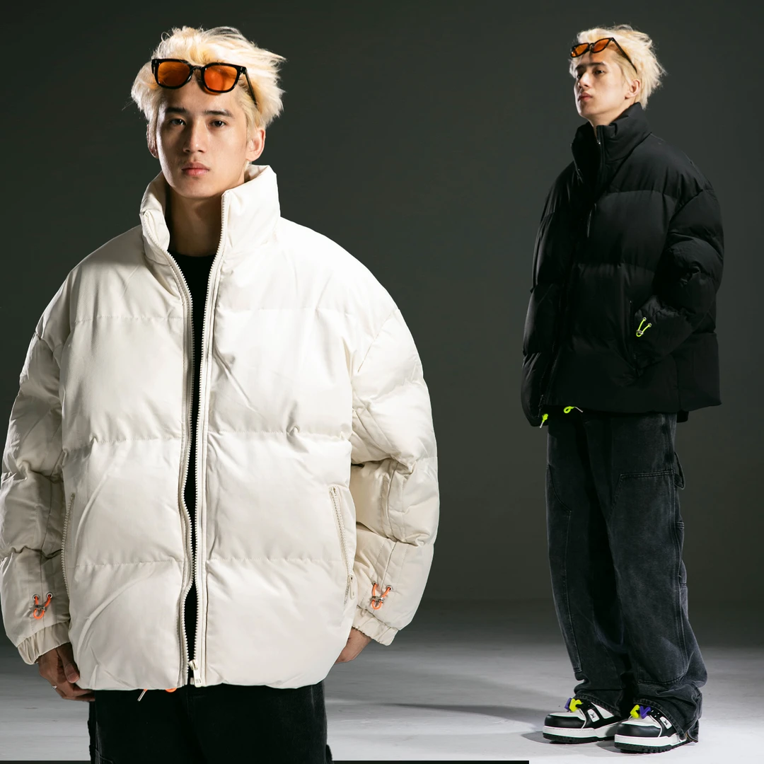 聪明陈 美式简约休闲纯色棉服外套男女宽松立领棉衣3309