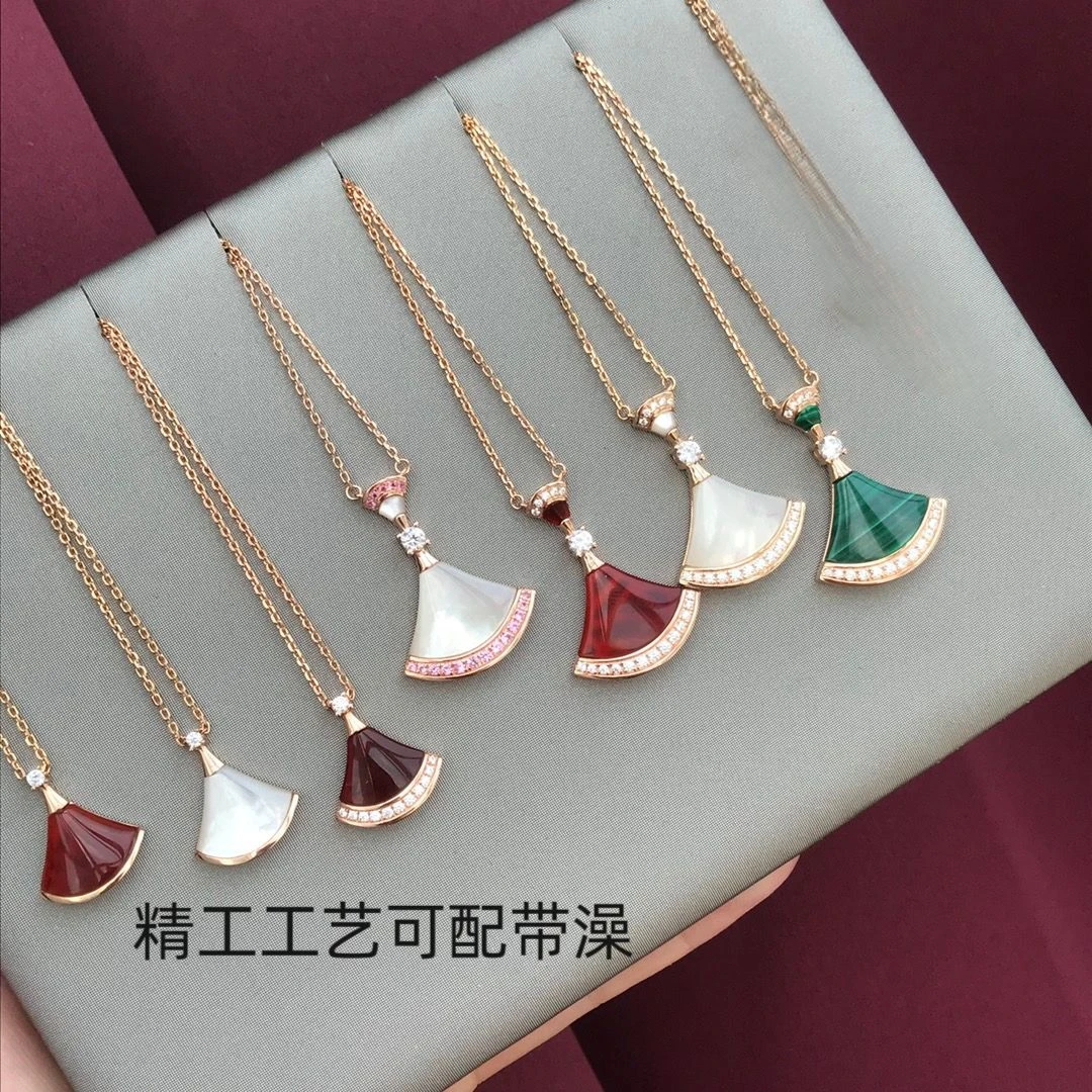 坠链均925银 银镀粉白贝玫瑰金双小裙子扇子项链轻奢小众简约女款