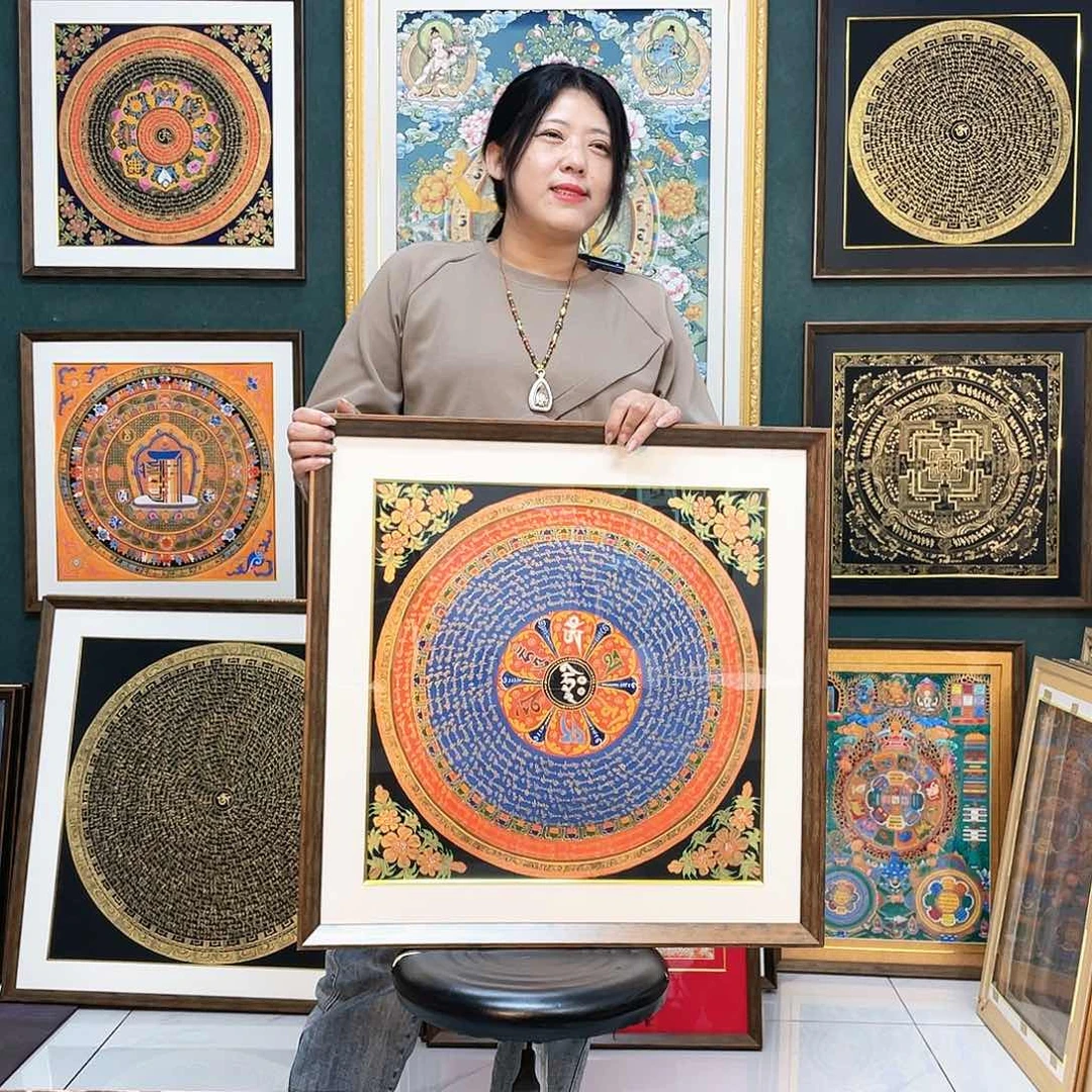 装裱画手绘六字带框63厘米