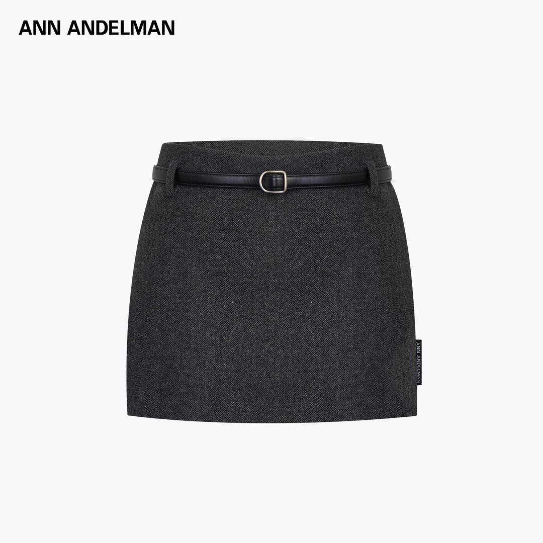 ANN ANDELMAN 25秋 时尚设计编织休闲千金风腰带毛呢半裙