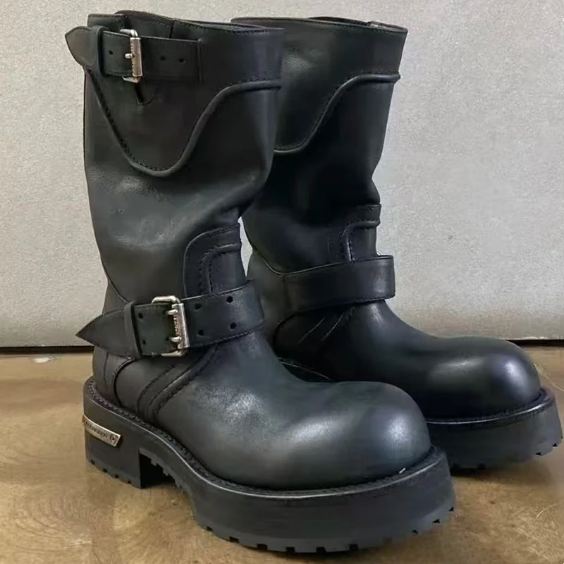 时尚黑色马丁靴女靴靴子皮靴厚底高帮马靴时装靴中筒靴|美庶