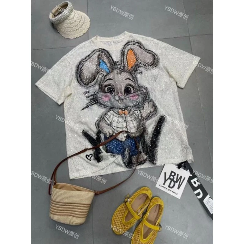 新款蕾丝兔子短袖潮牌打底纯棉休闲夏季（YBDW原创正版） 69192