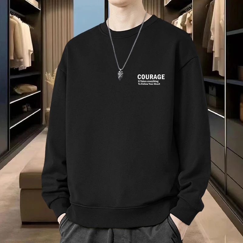 毛圈棉卫衣男秋冬季新款重磅男士圆领长袖休闲男装青少年潮牌外套