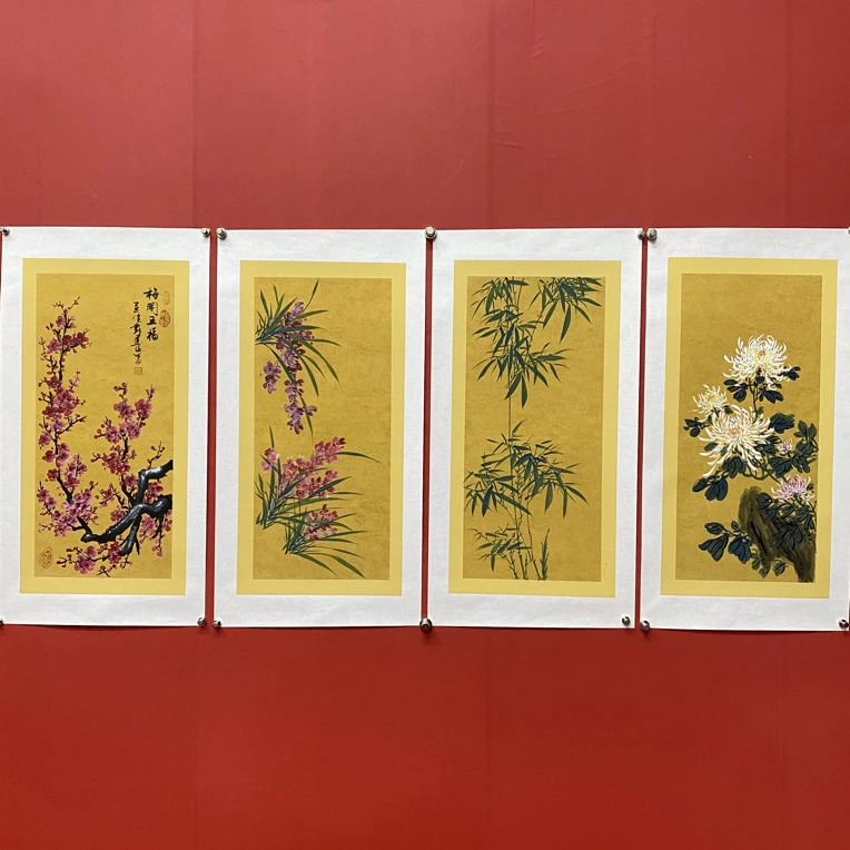 戴建设老师精品画作《梅兰竹菊》四条屏