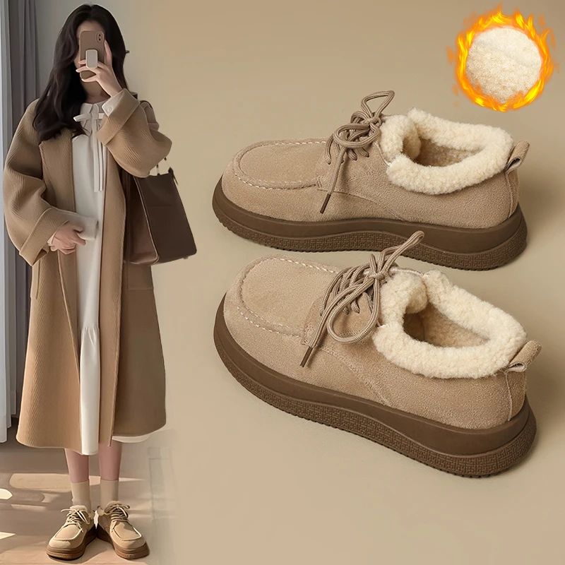 ZHR则则复古加绒勃肯鞋时尚百搭系带保暖英伦单鞋休闲女鞋JF125B