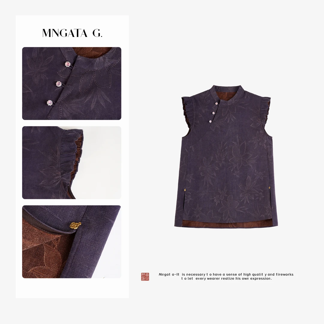 MNGATA G.宫小妍【香云纱·九紫离火】夏日新中式短裤旗袍裙5053102