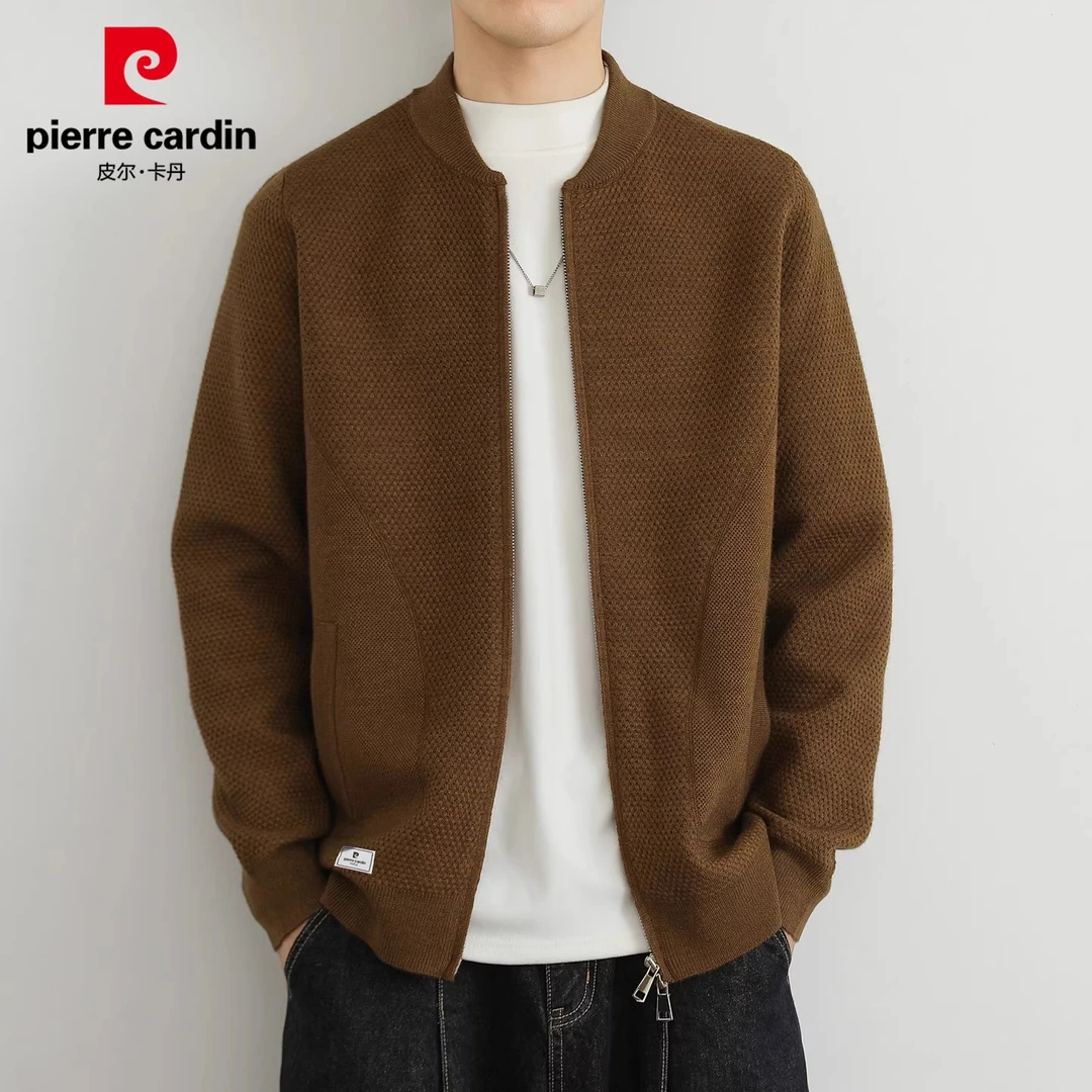皮尔卡丹男士开衫毛衣2025秋季新款棒球领百搭休闲针织衫外套男装