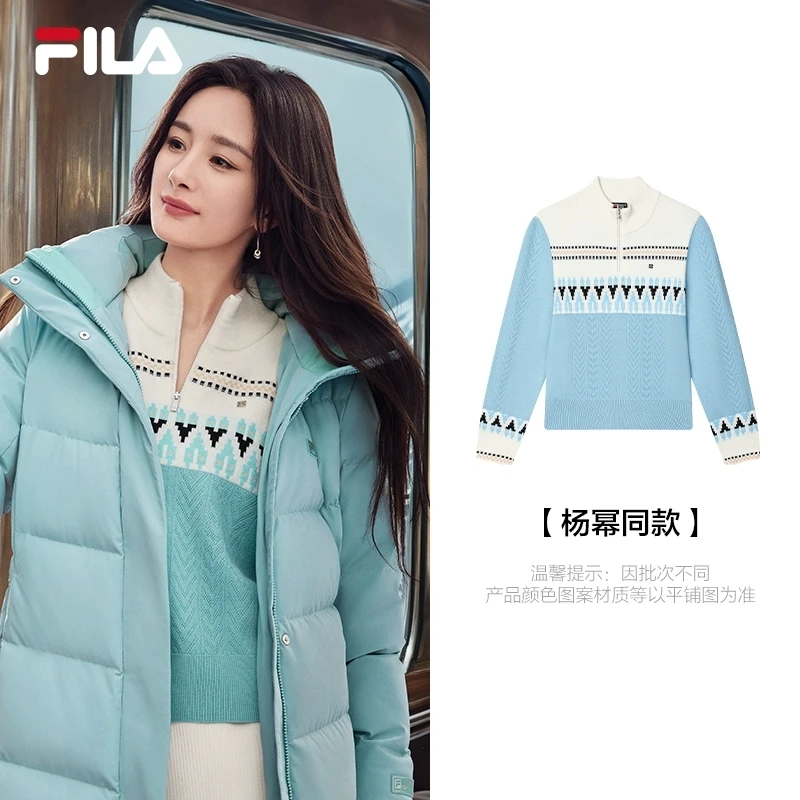 Fila/斐乐女款运动编织衫冬季宽松套头圆领撞色卫衣F11W443409F