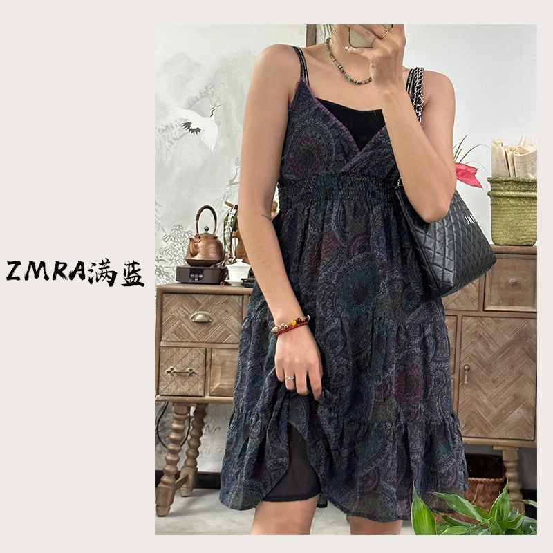 ML10137 女士新款花色中长款吊带连衣裙