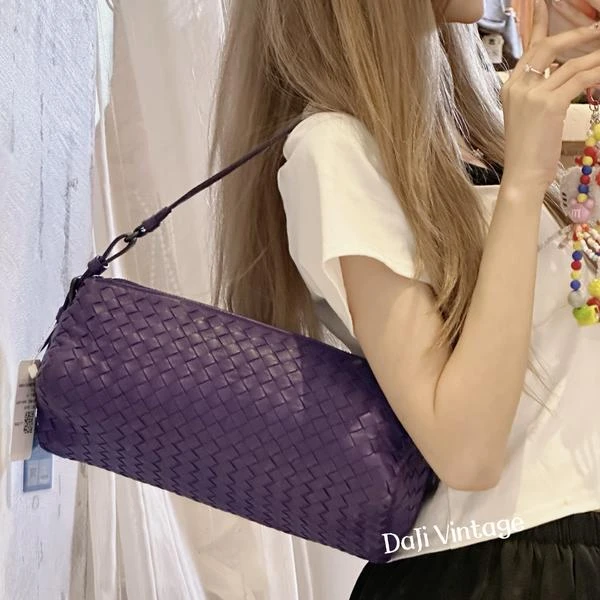 大吉中古/bv编织紫色枕头包单肩包